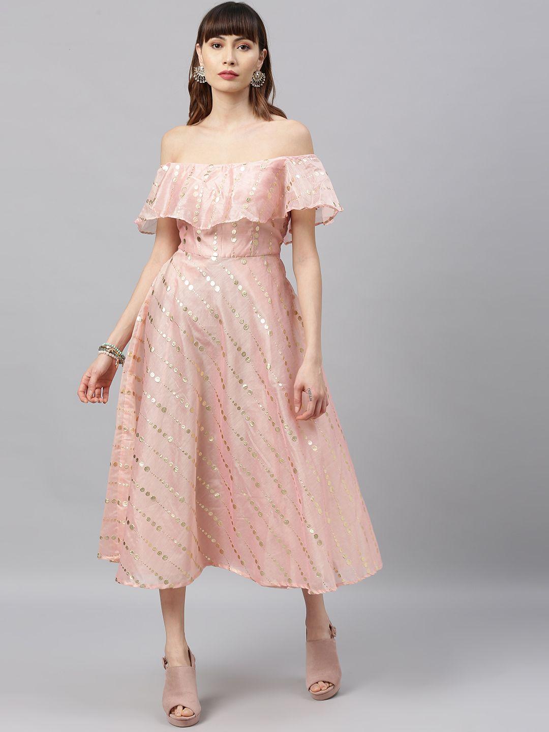 ethnovog women pink printed fit and flare dress