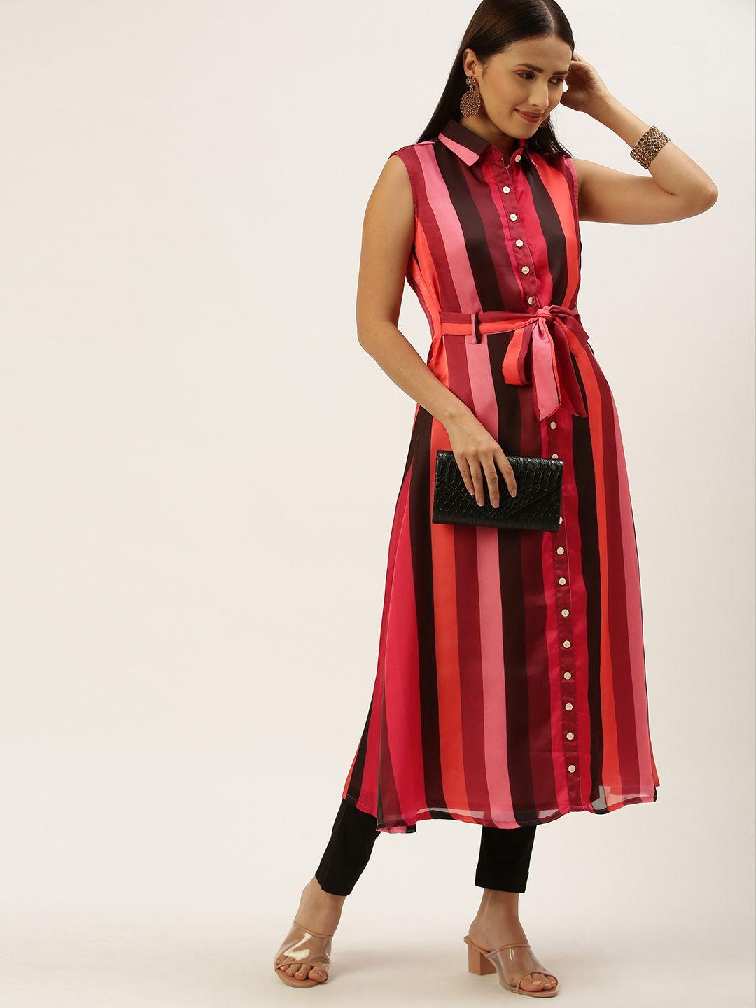 ethnovog women red  black printed satin kurta