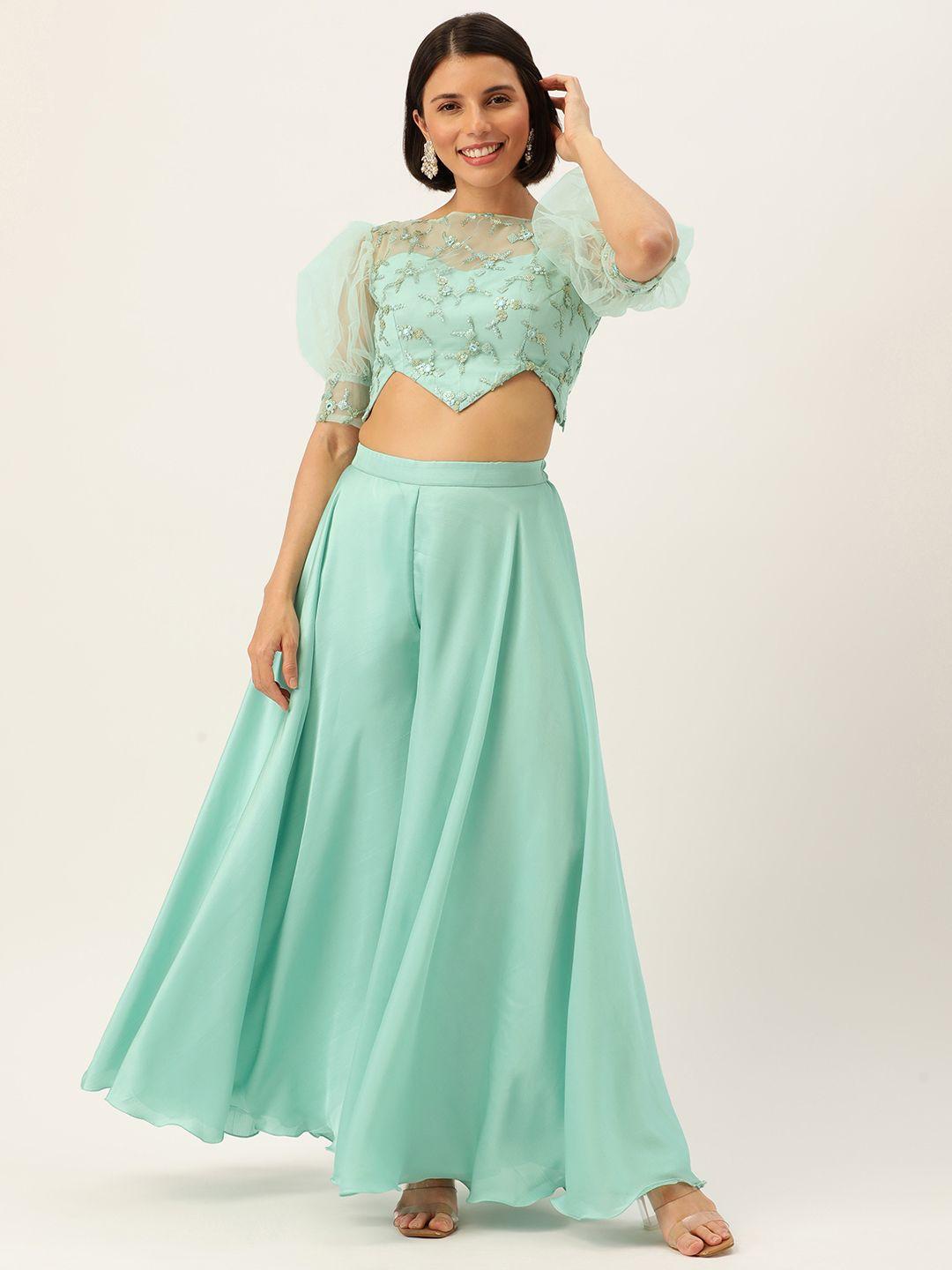 ethnovog women sea green beads and stones embellished made to measure lehenga  choli