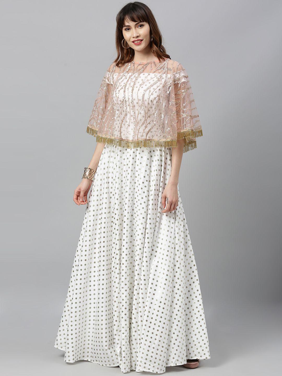 ethnovog women white printed fit and flare dress