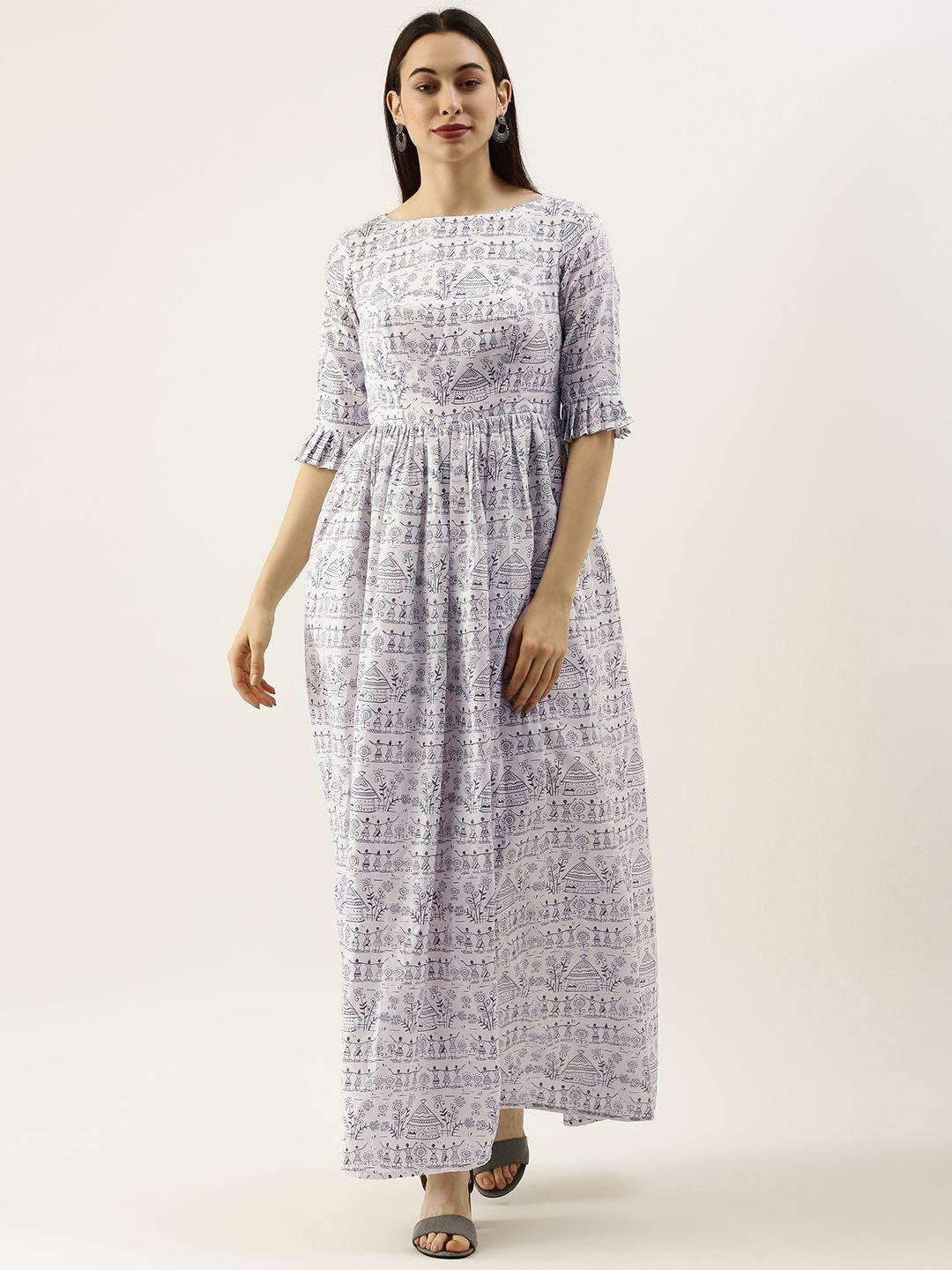 ethnovog women white printed made to measure maxi dress