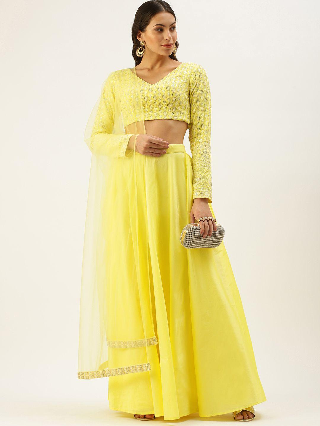 ethnovog yellow  embroidered made to measure lehenga  blouse with dupatta