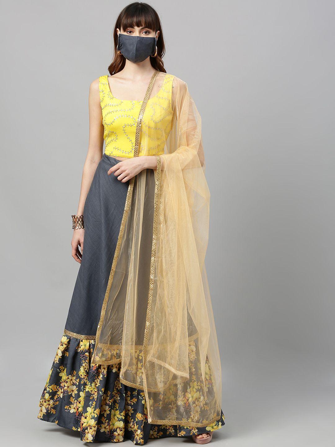 ethnovog yellow  grey embroidered made to measure lehenga choli