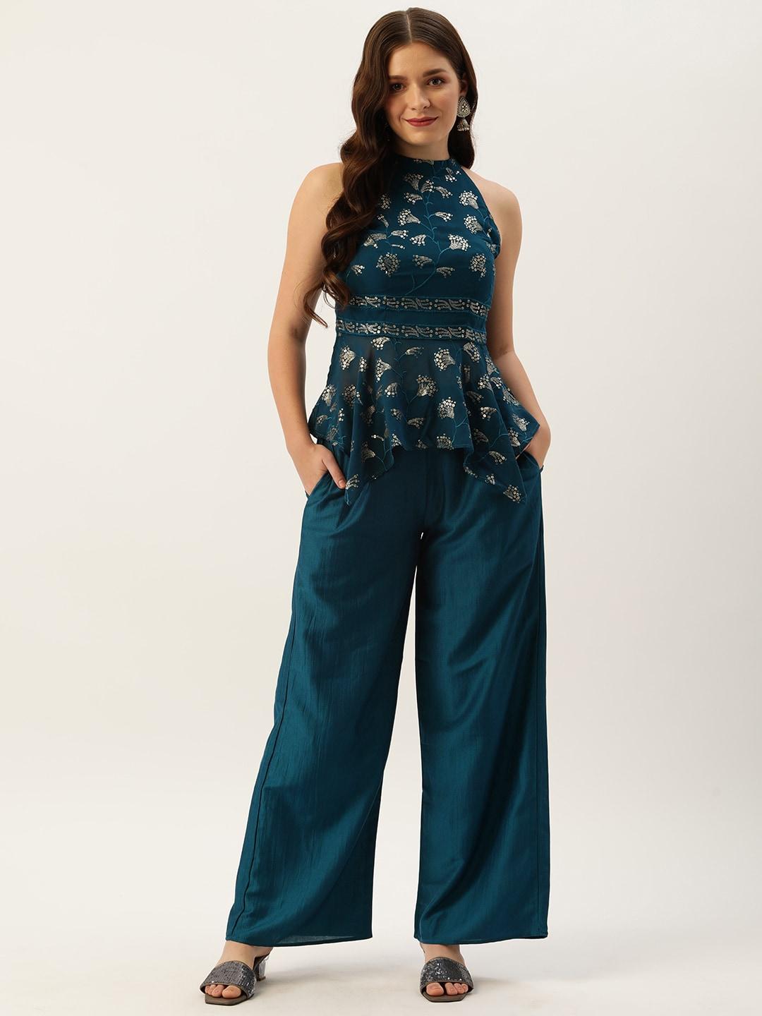ethnovogue-made-to-measure-teal-blue-&-gold-floral-embroidered-sequinned-co-ord-set