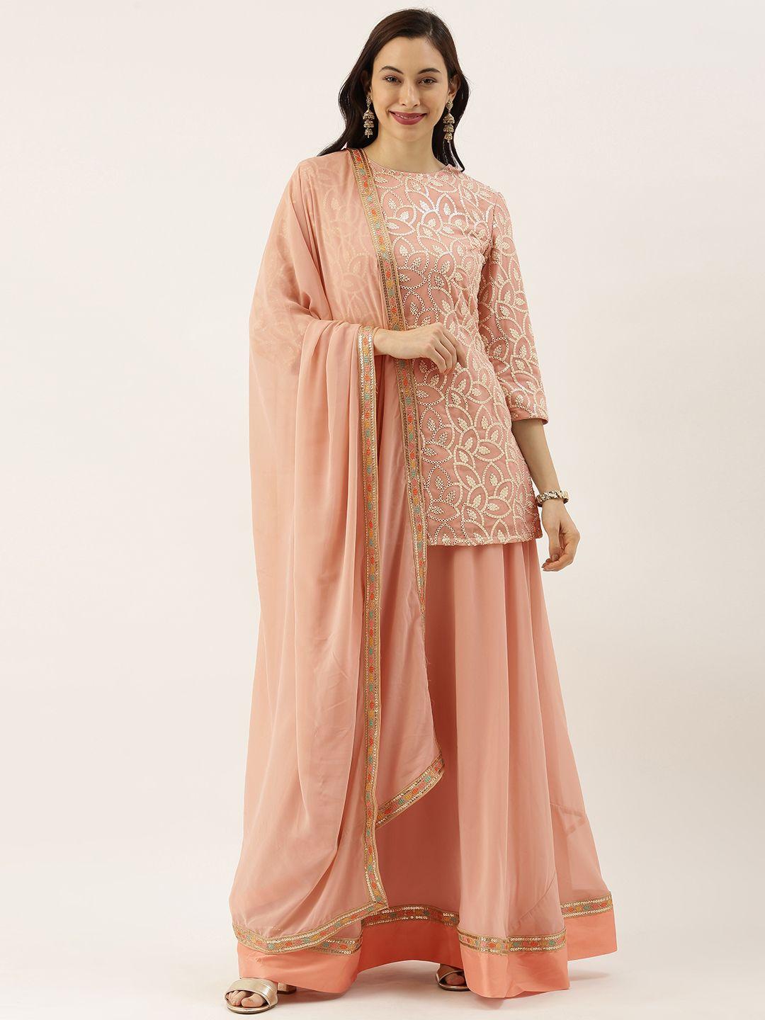 ethnovogue pink embellished made to measure lehenga & blouse with dupatta