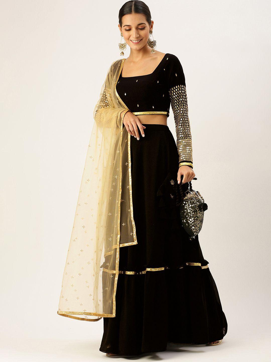 ethnovogue black & beige sequinned made to measure lehenga & blouse with dupatta