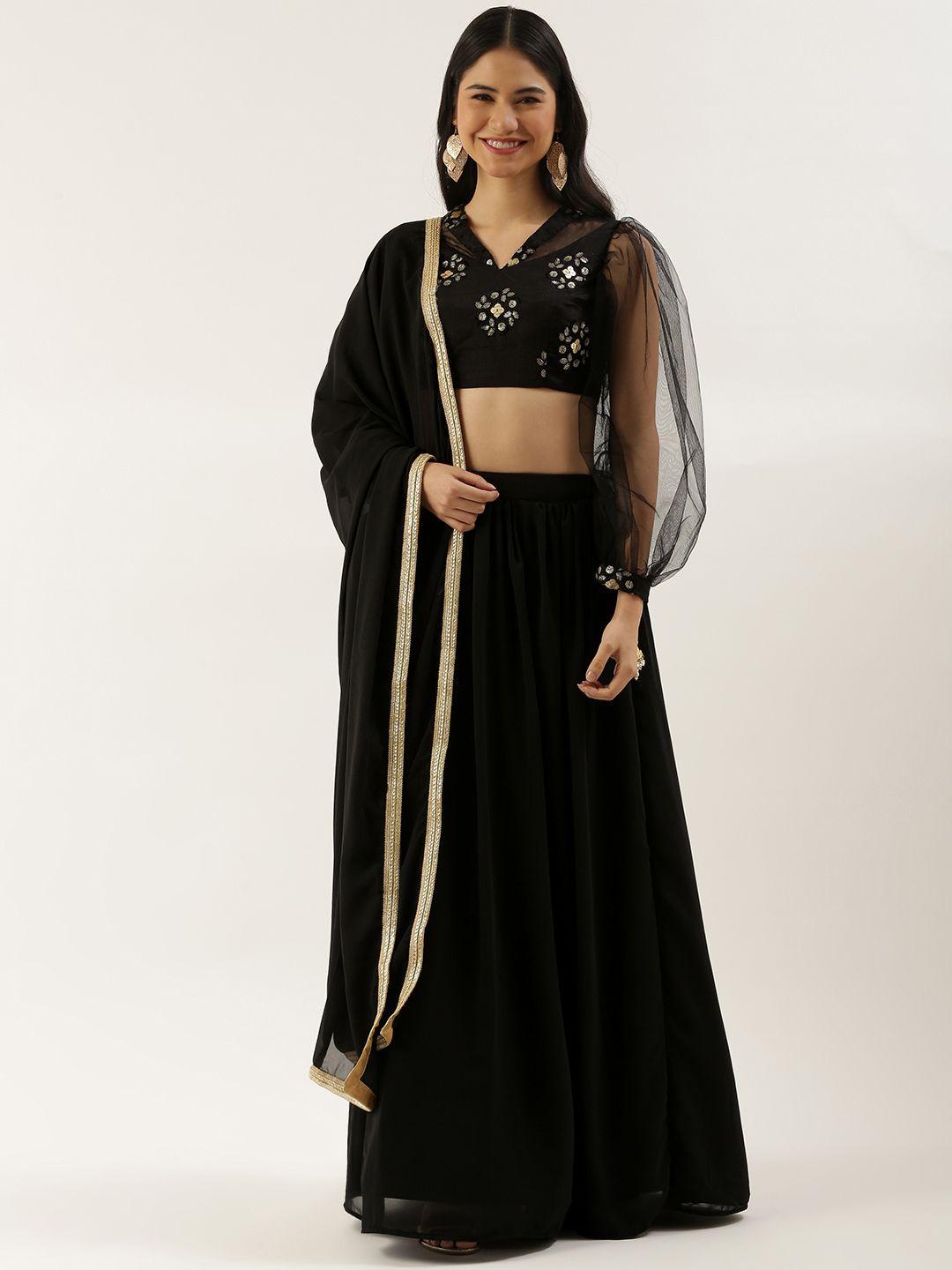 ethnovogue black & gold-toned embellished sequinned made to measure lehenga & blouse with dupatta