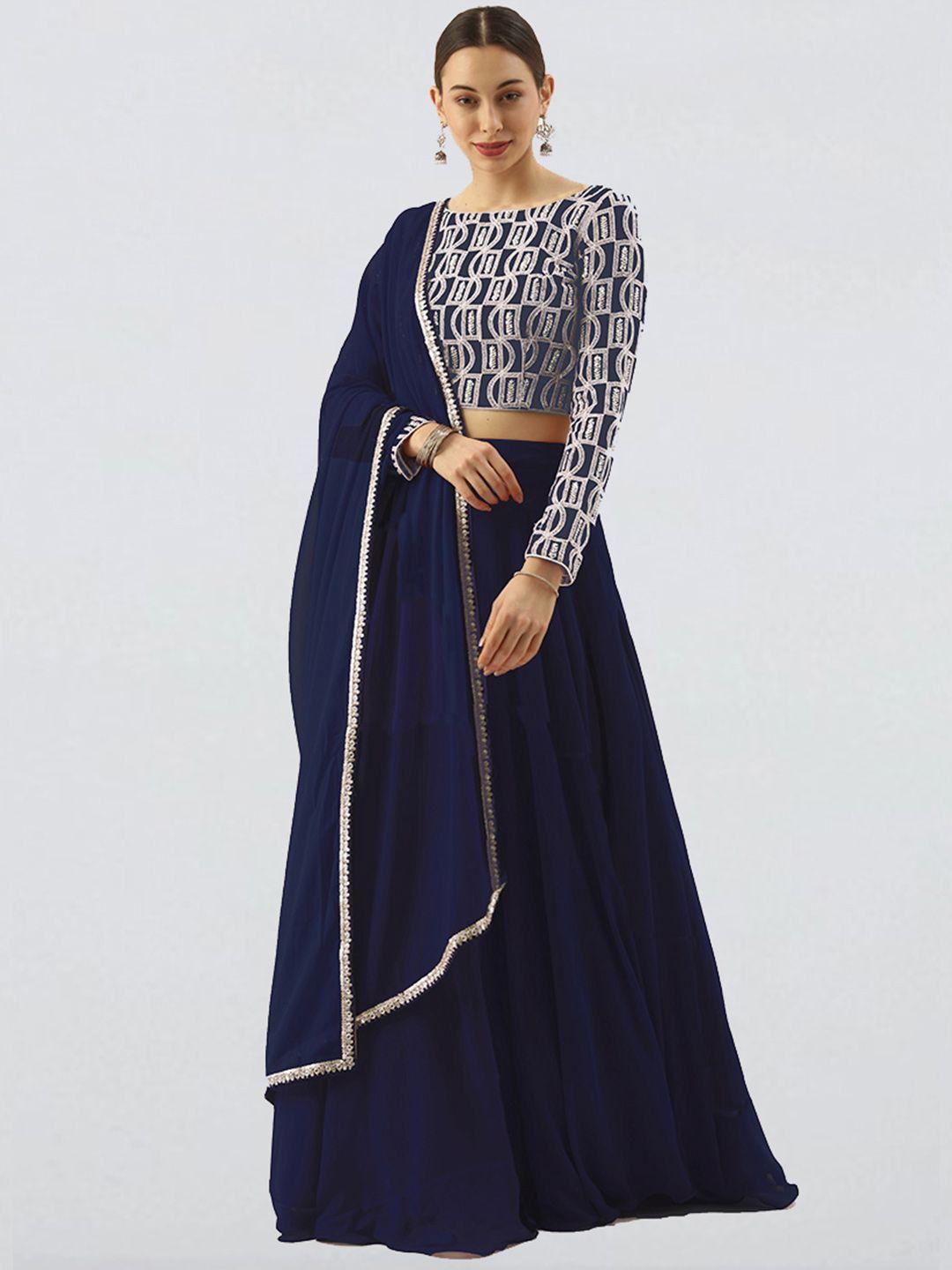 ethnovogue blue & gold-toned embroidered made to measure lehenga & blouse with dupatta