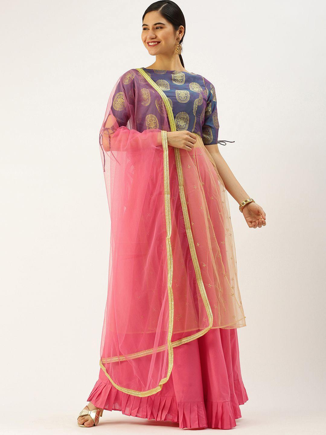 ethnovogue blue & pink made to measure lehenga & blouse with dupatta