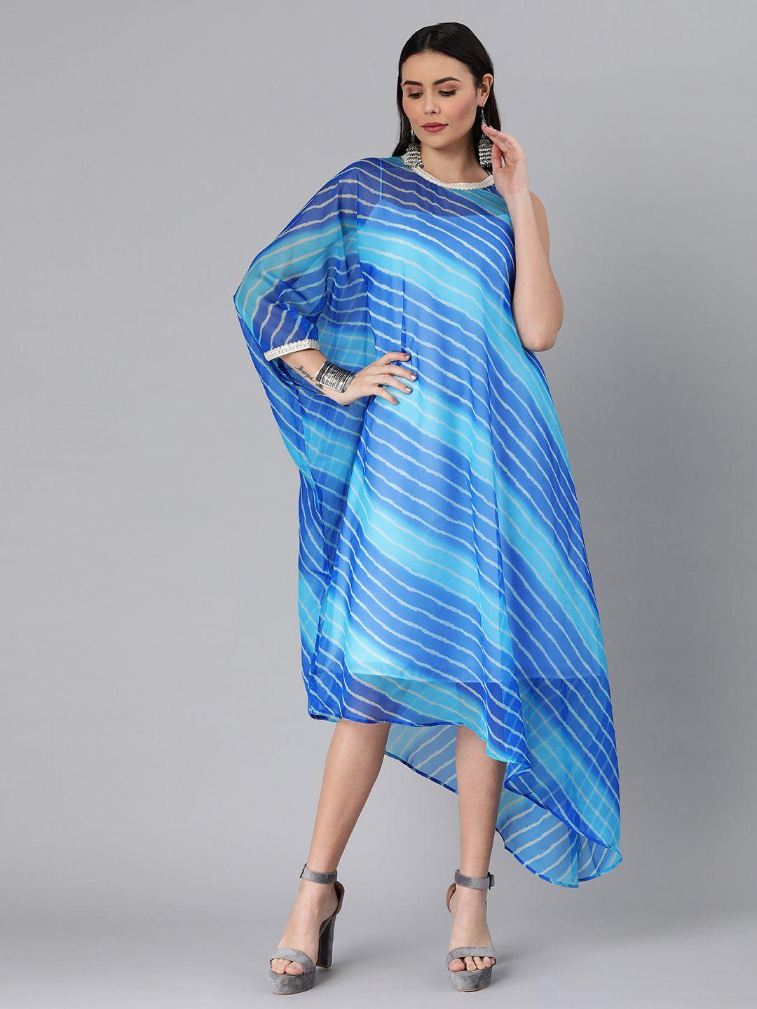 ethnovogue blue & white made to measure striped kaftan maxi dress