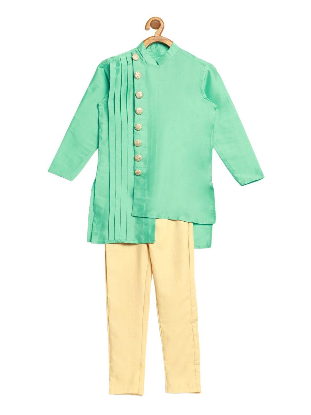ethnovogue boys sea green & beige angrakha kurta with pyjamas