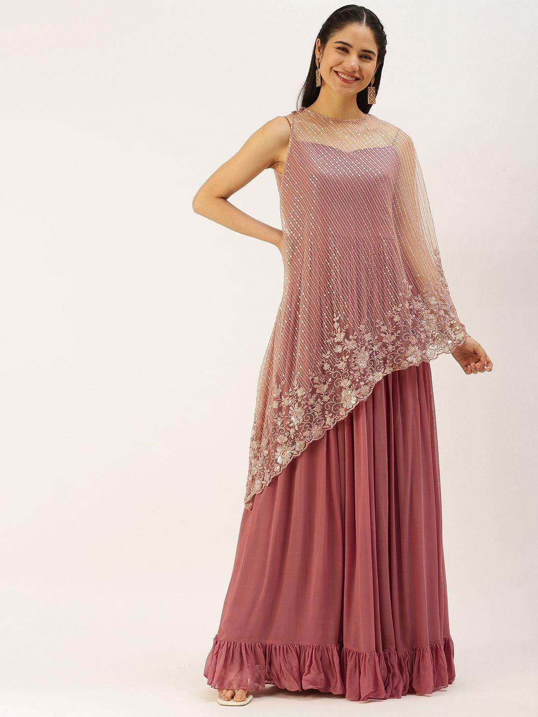 ethnovogue dusty pink embellished layered padded gown