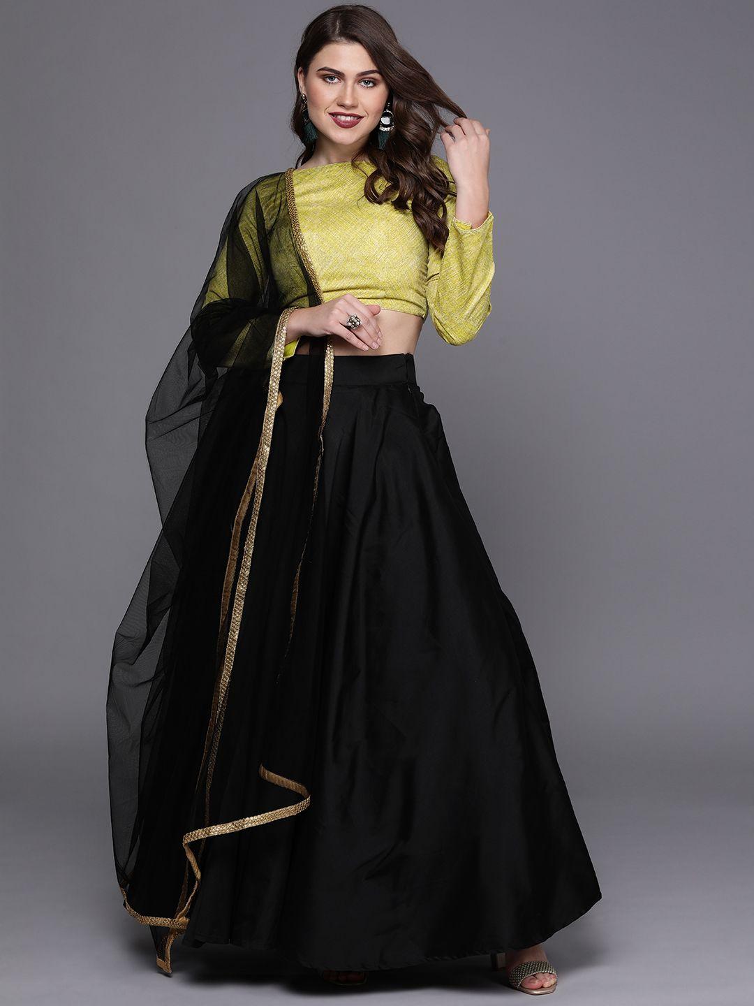 ethnovogue green & black made to measure lehenga with blouse & dupatta