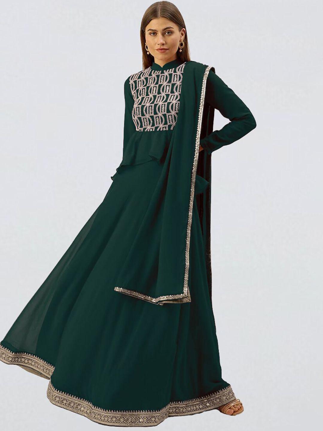 ethnovogue green & gold-toned embellished made to measure lehenga & blouse with dupatta