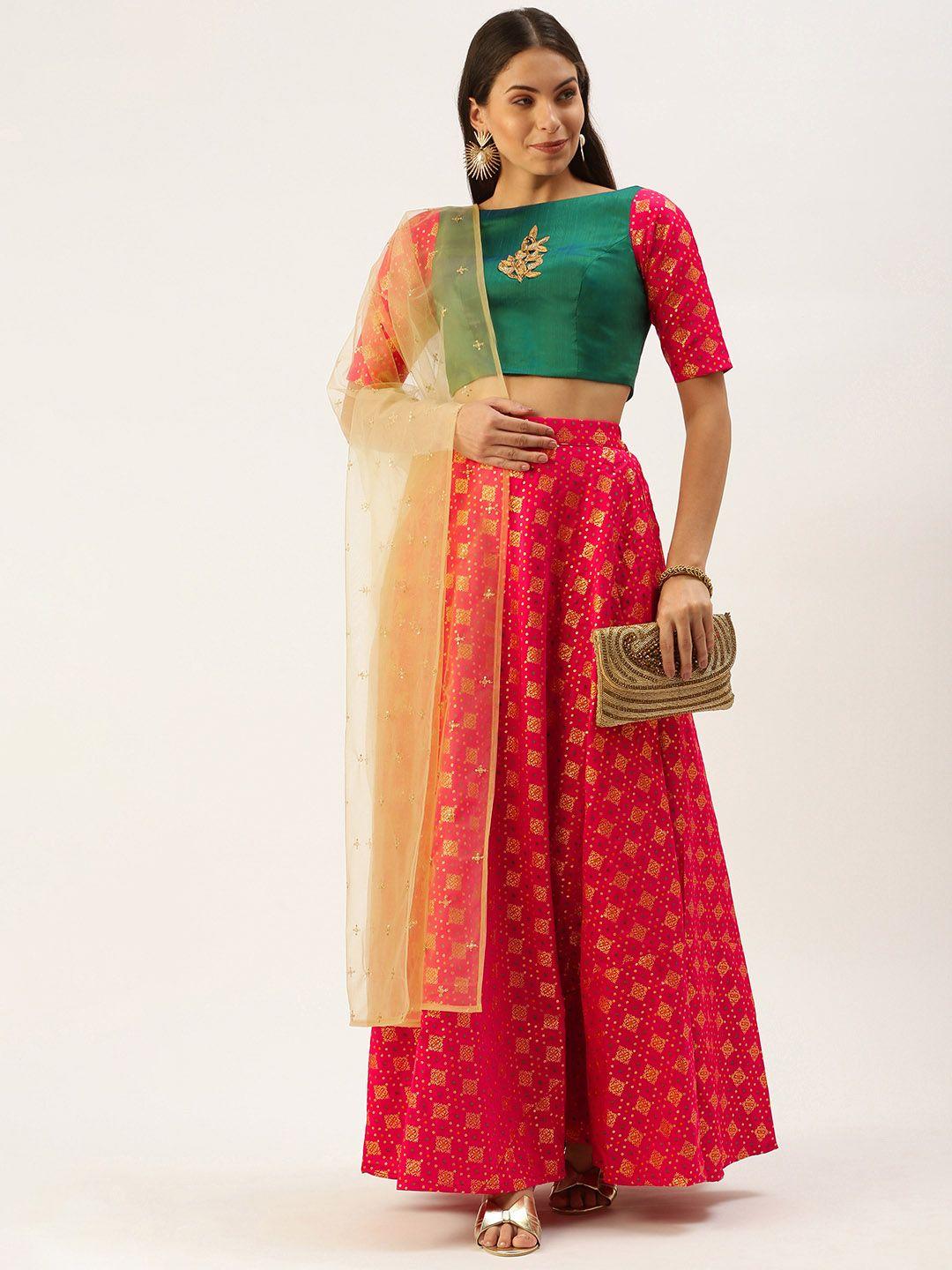 ethnovogue green & red embellished made to measure lehenga & blouse with dupatta