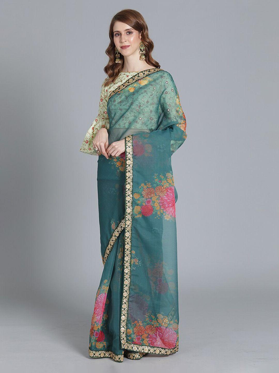 ethnovogue green embroidered art silk saree blouse