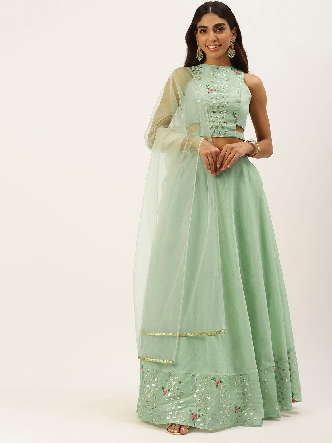 ethnovogue green sequinned ready to wear lehenga & blouse with dupatta