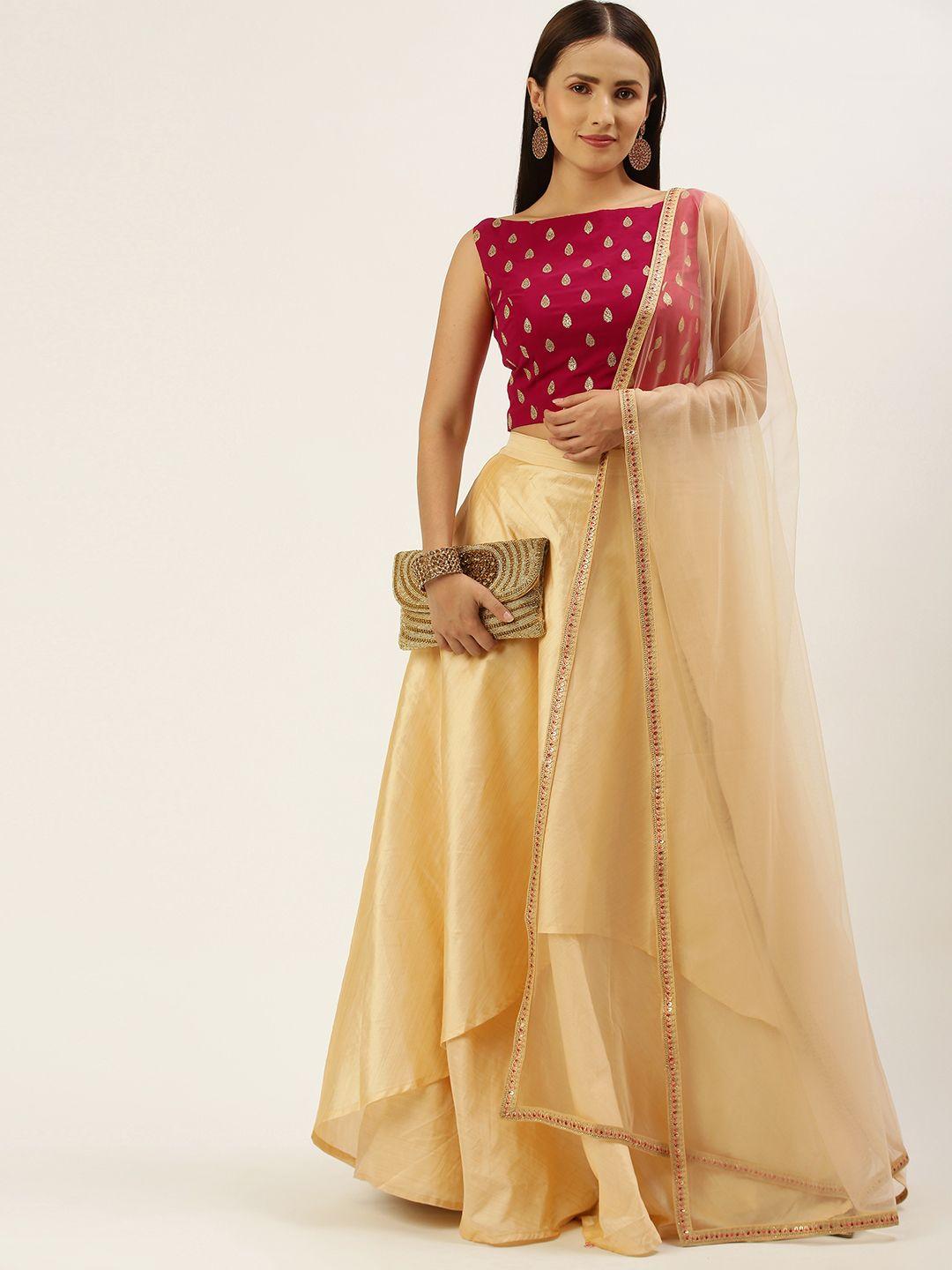 ethnovogue magenta & beige made to measure lehenga & blouse with dupatta