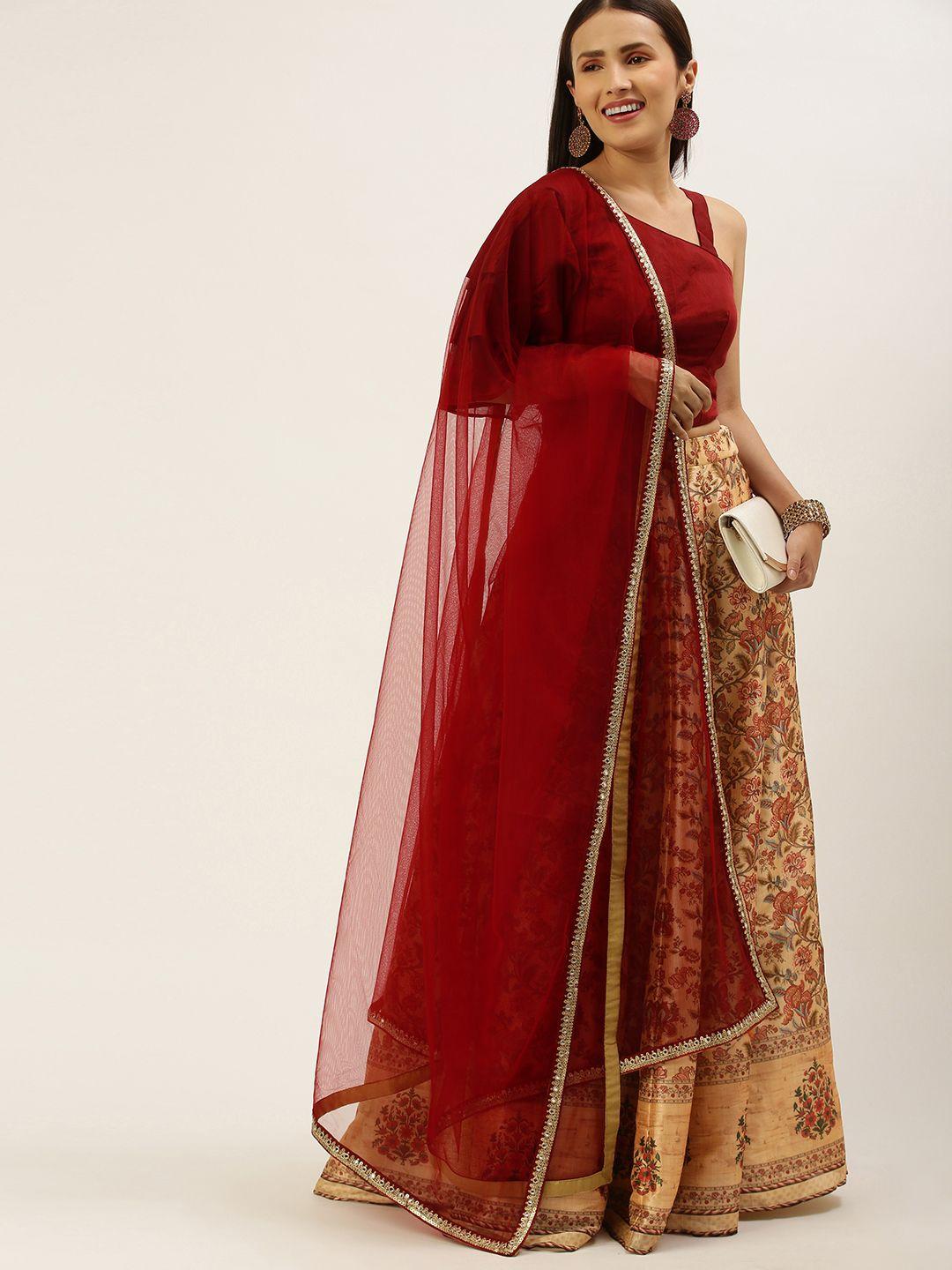 ethnovogue maroon & beige made to measure lehenga & blouse with dupatta