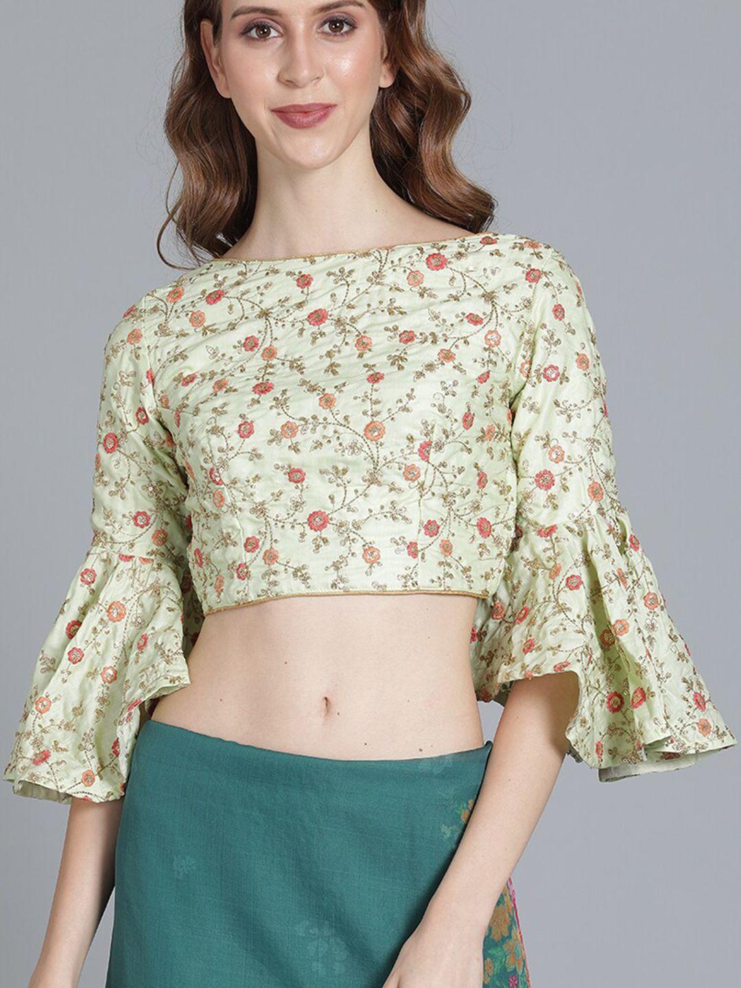 ethnovogue mint green printed silk saree blouse