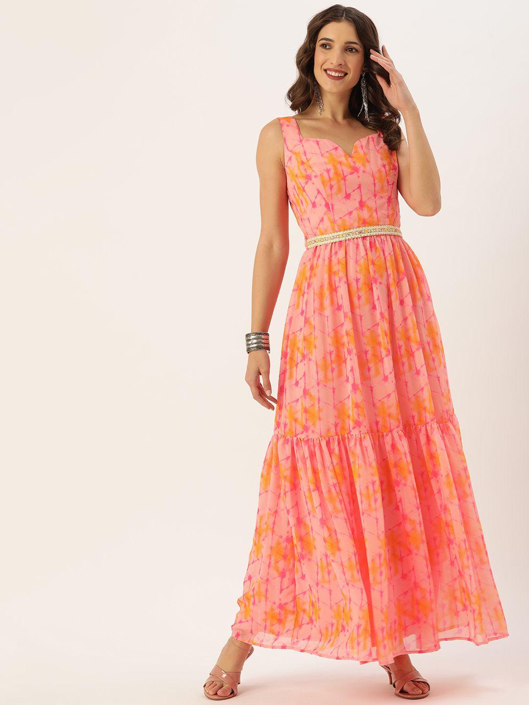 ethnovogue multicoloured tie and dye georgette ethnic maxi dress