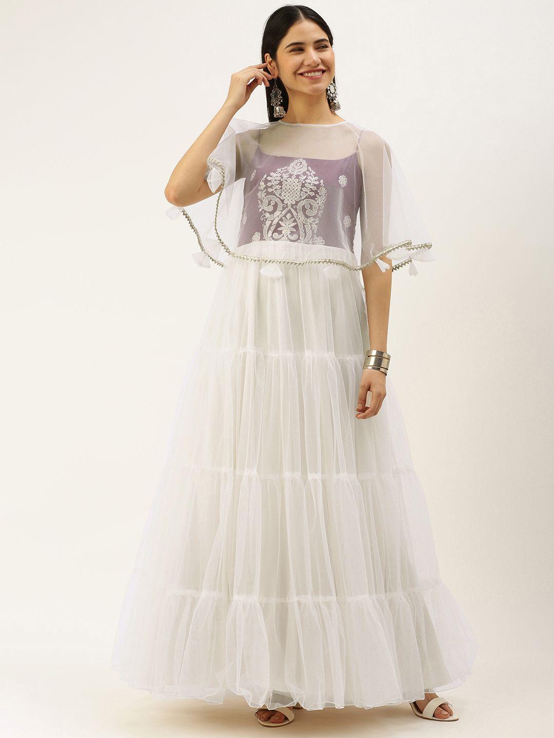 ethnovogue off white & purple ethnic motifs embroidered net ethnic maxi maxi dress