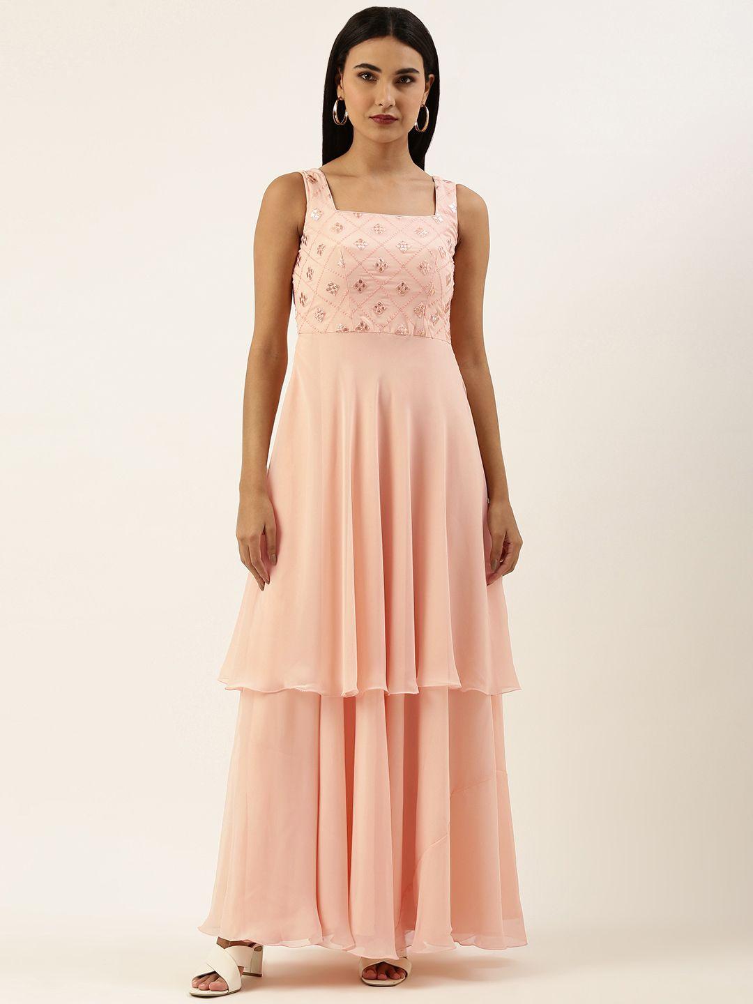 ethnovogue peach-coloured georgette maxi dress