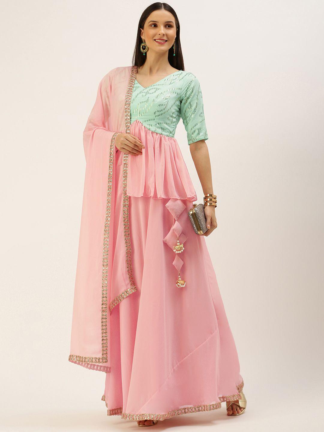 ethnovogue pink & embellished ready to wear lehenga & blouse with dupatta