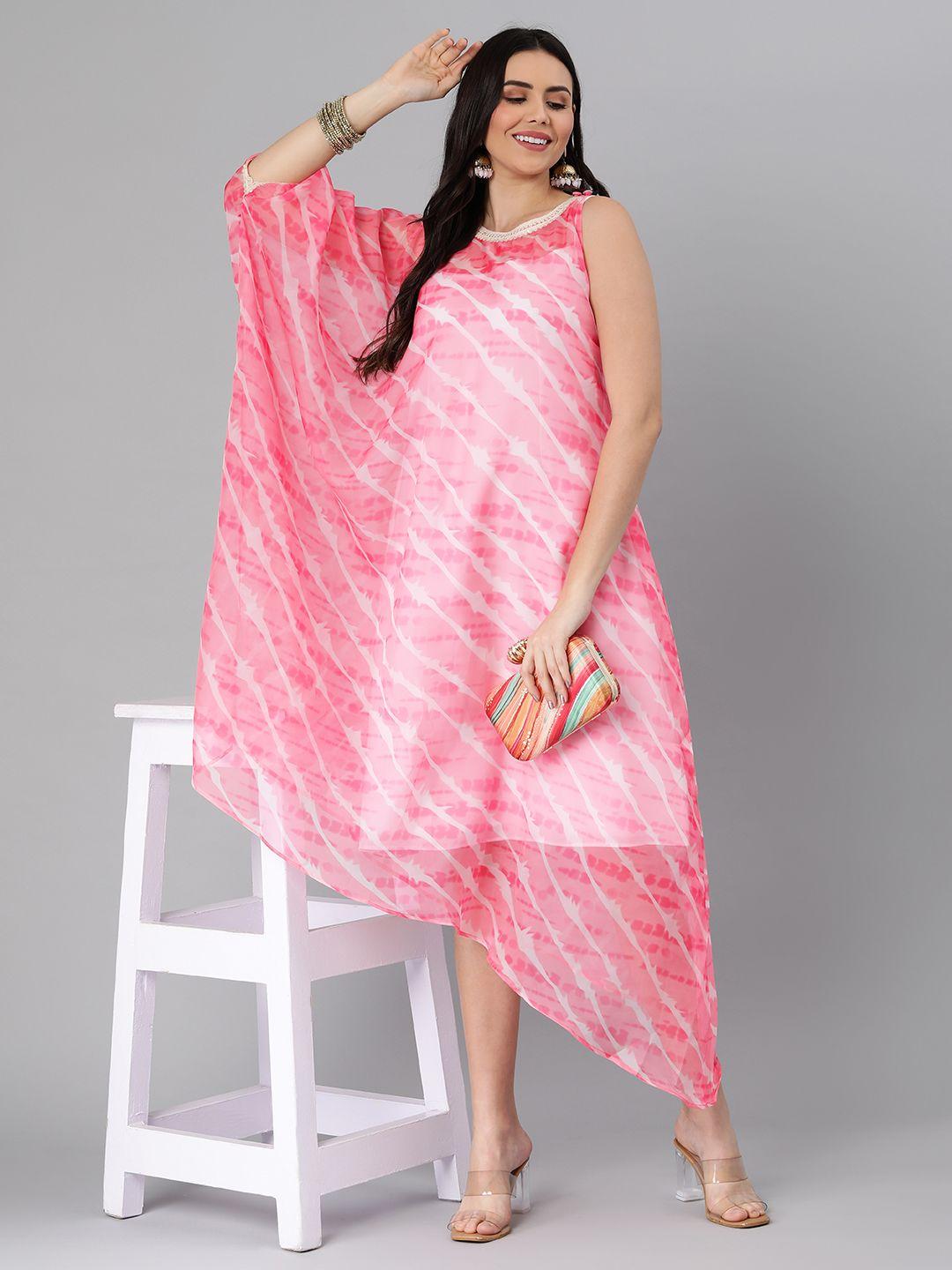 ethnovogue pink & white made to measure striped kaftan maxi dress