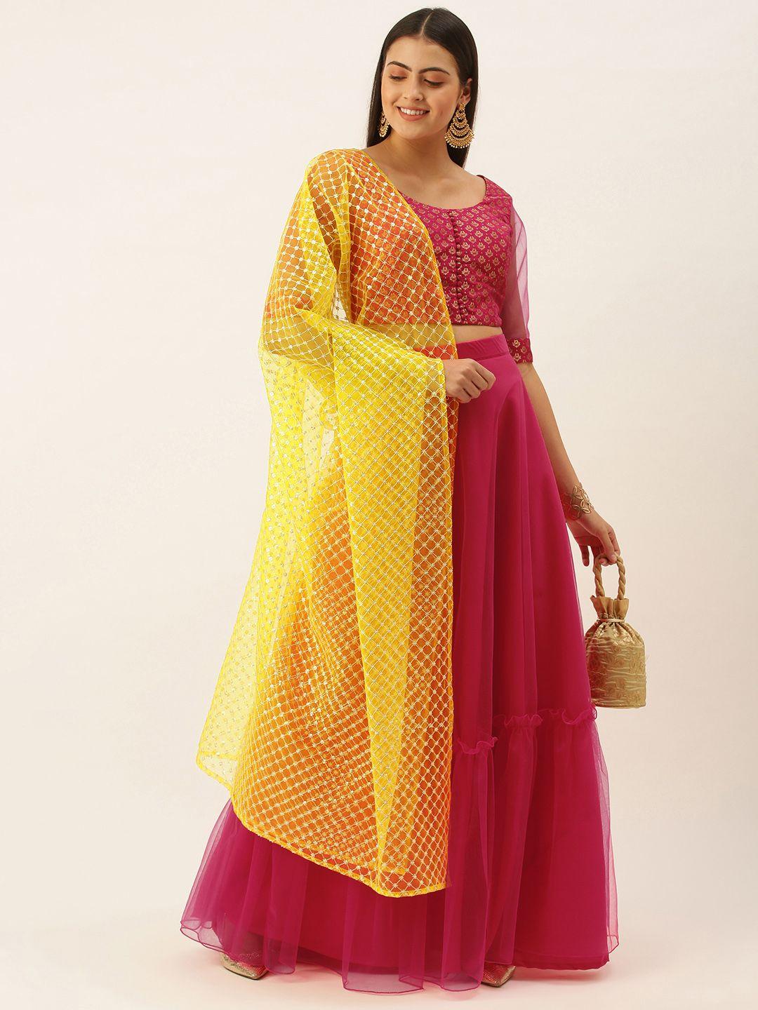 ethnovogue pink & yellow made to measure lehenga & blouse with dupatta