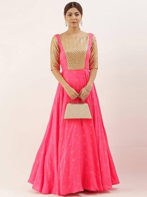 ethnovogue pink embellished a line kurta