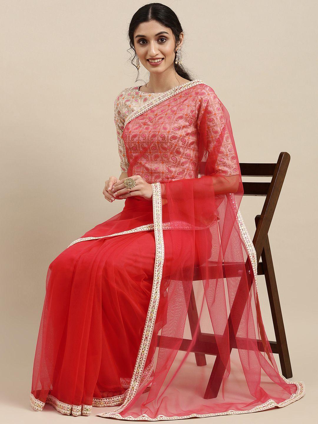 ethnovogue pink embroidered organza saree