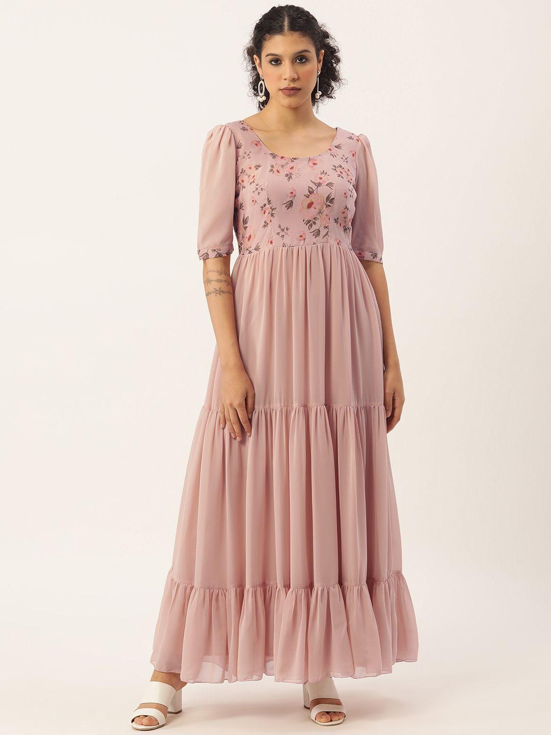 ethnovogue pink floral tiered maxi dress