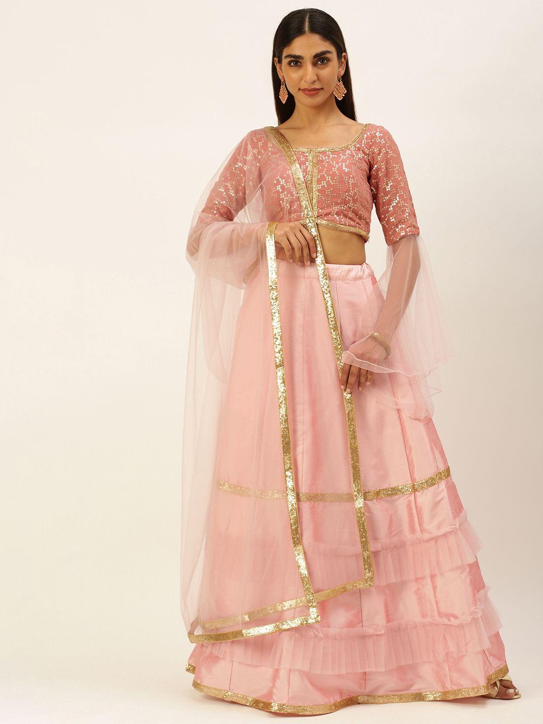 ethnovogue pink sequinned ready to wear lehenga & blouse with dupatta