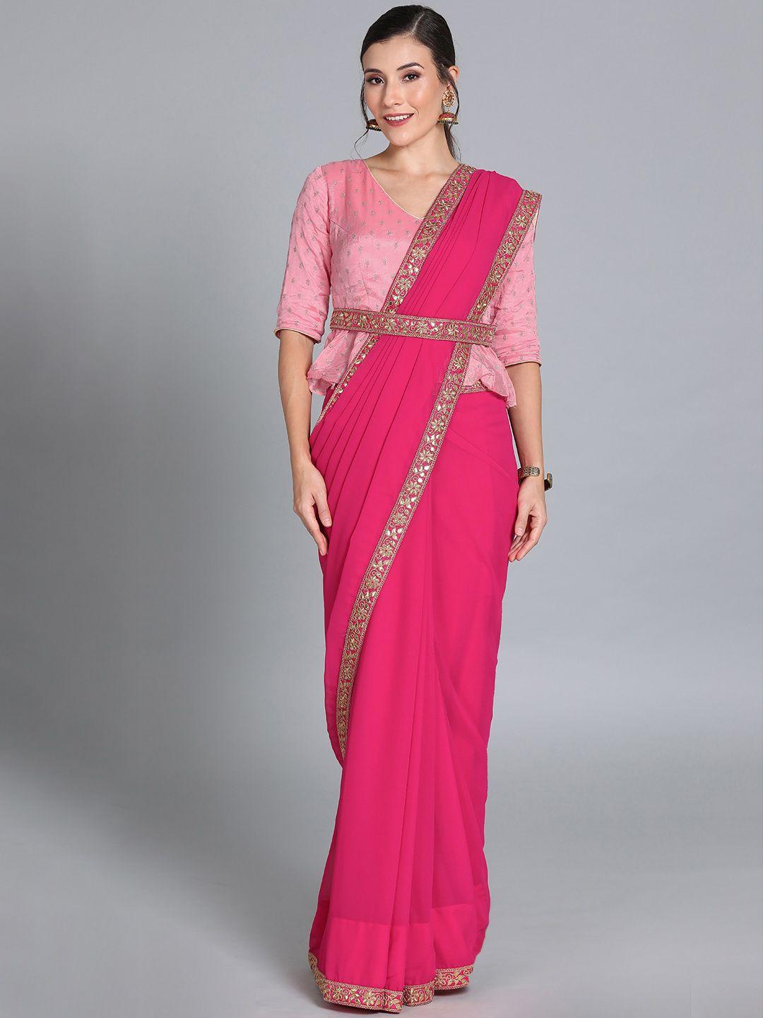 ethnovogue pink solid poly georgette made to measure saree