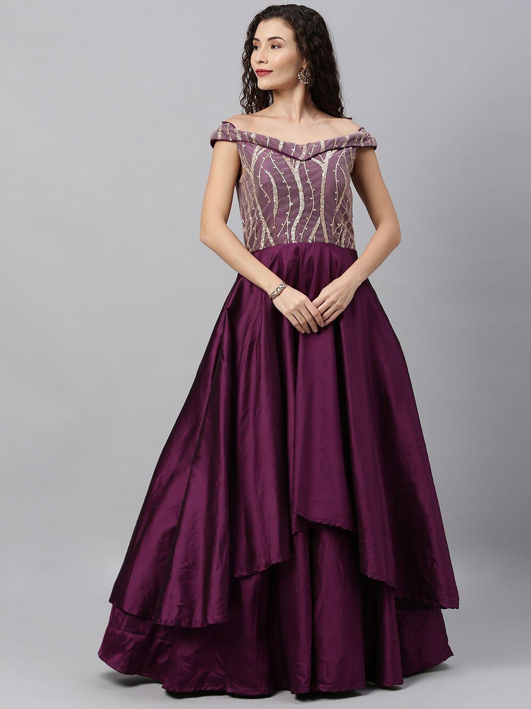 ethnovogue purple embellished layered maxi made to measure dress