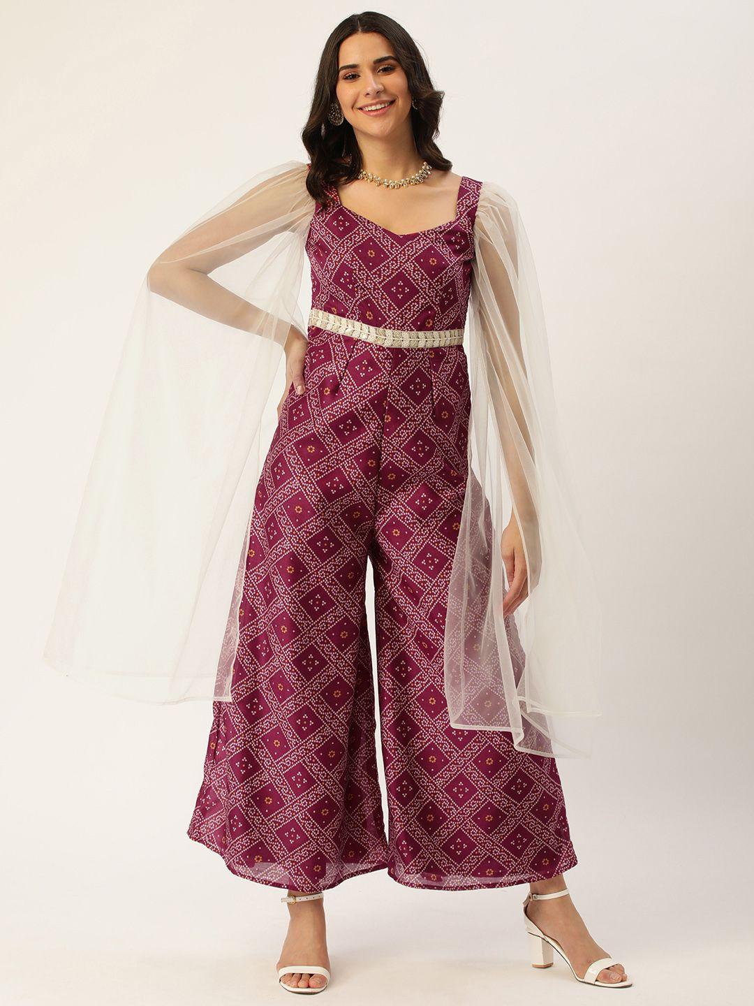 ethnovogue red & white ethnic motifs print basic jumpsuit