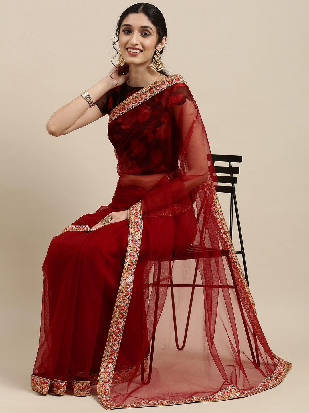 ethnovogue red embroidered ready to wear saree