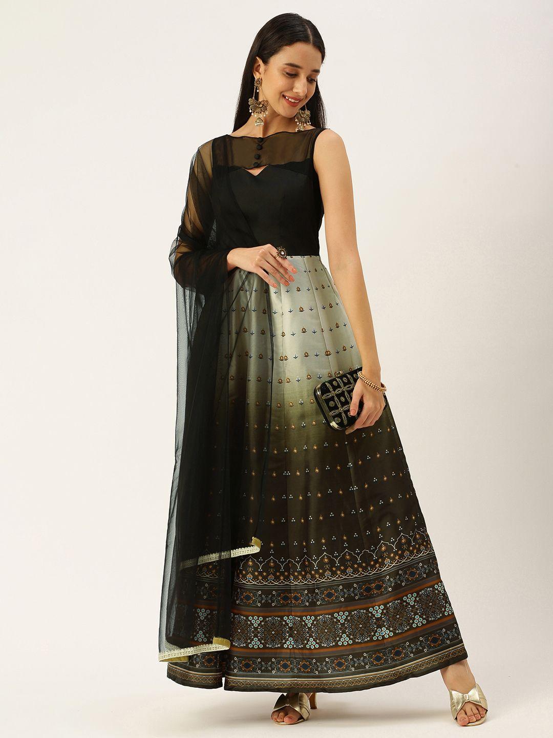 ethnovogue woman taffeta printed anarkali suit