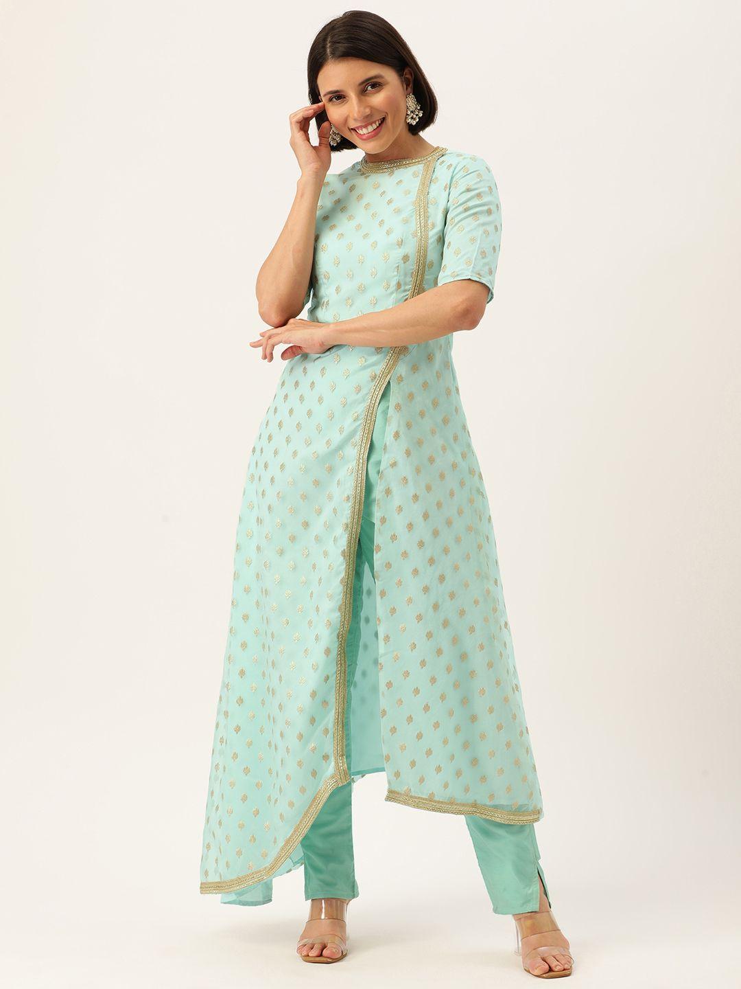 ethnovogue women blue ethnic motifs made to measure kurta with trousers