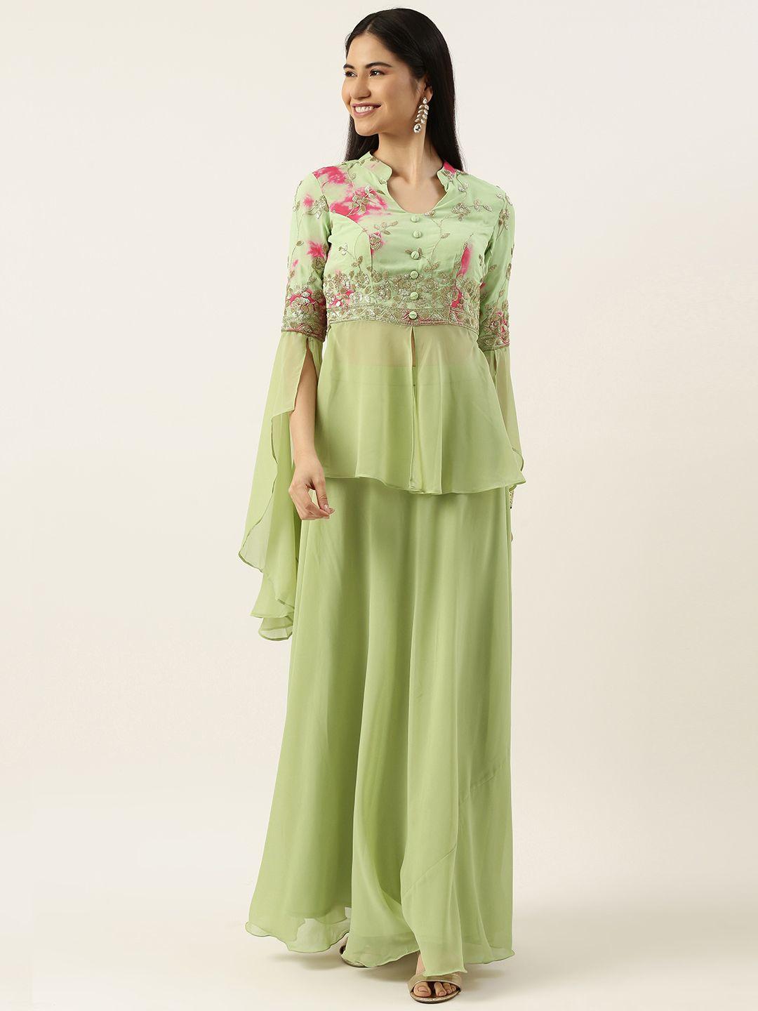 ethnovogue women green embellished made to measure co-ords