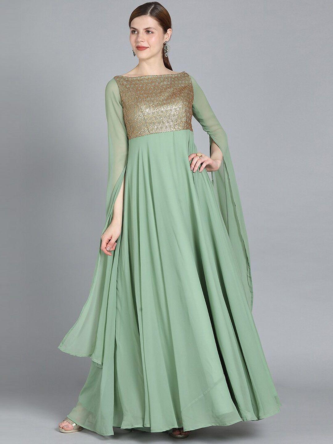 ethnovogue women green embellished maxi dresses