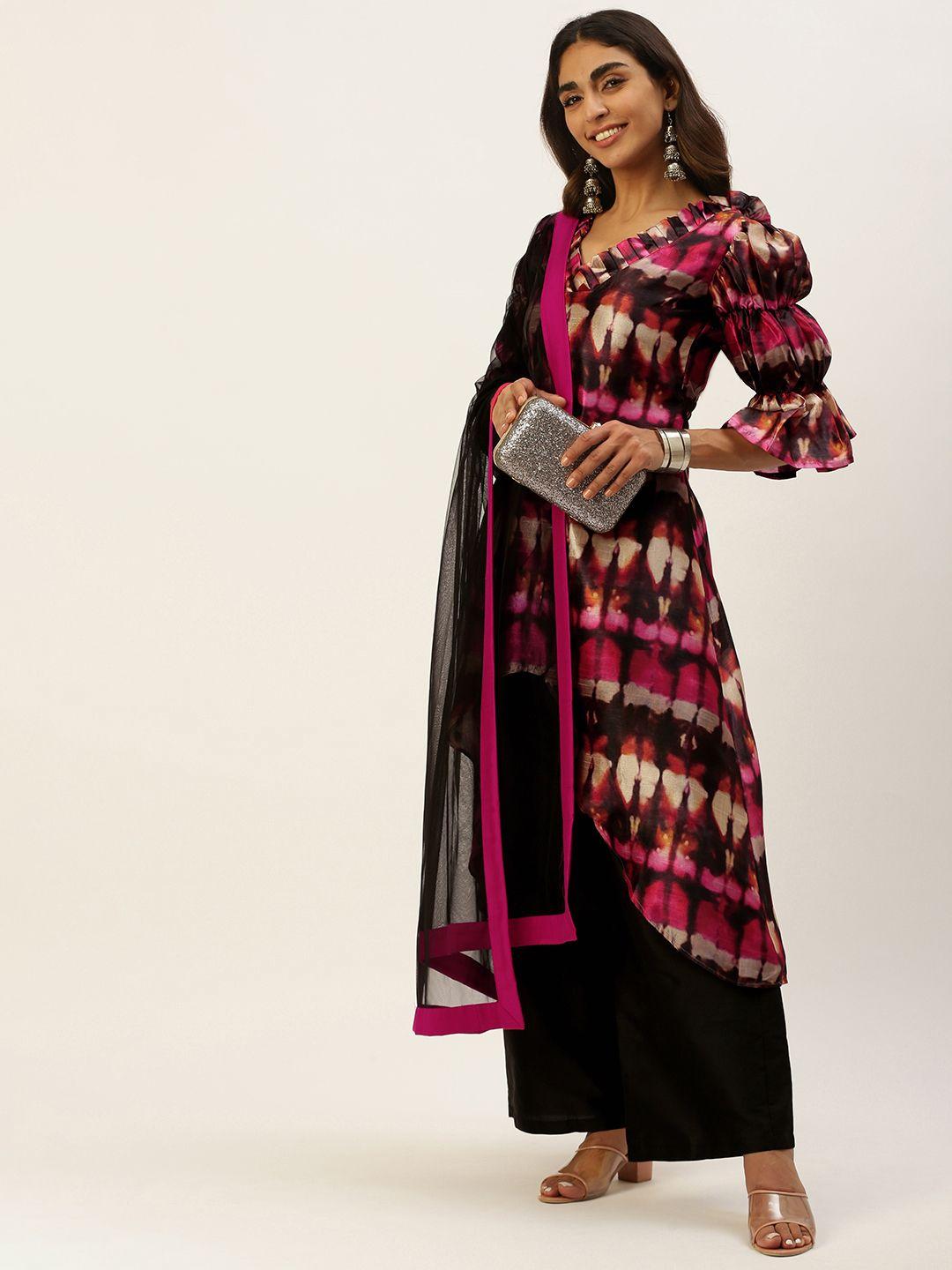 ethnovogue women multicoloured dyed kurta with palazzos & dupatta