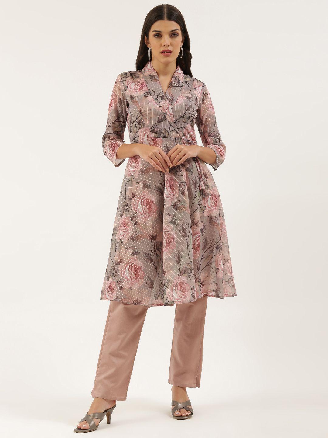 ethnovogue women multicoloured made to measure printed panelled kurta with trousers