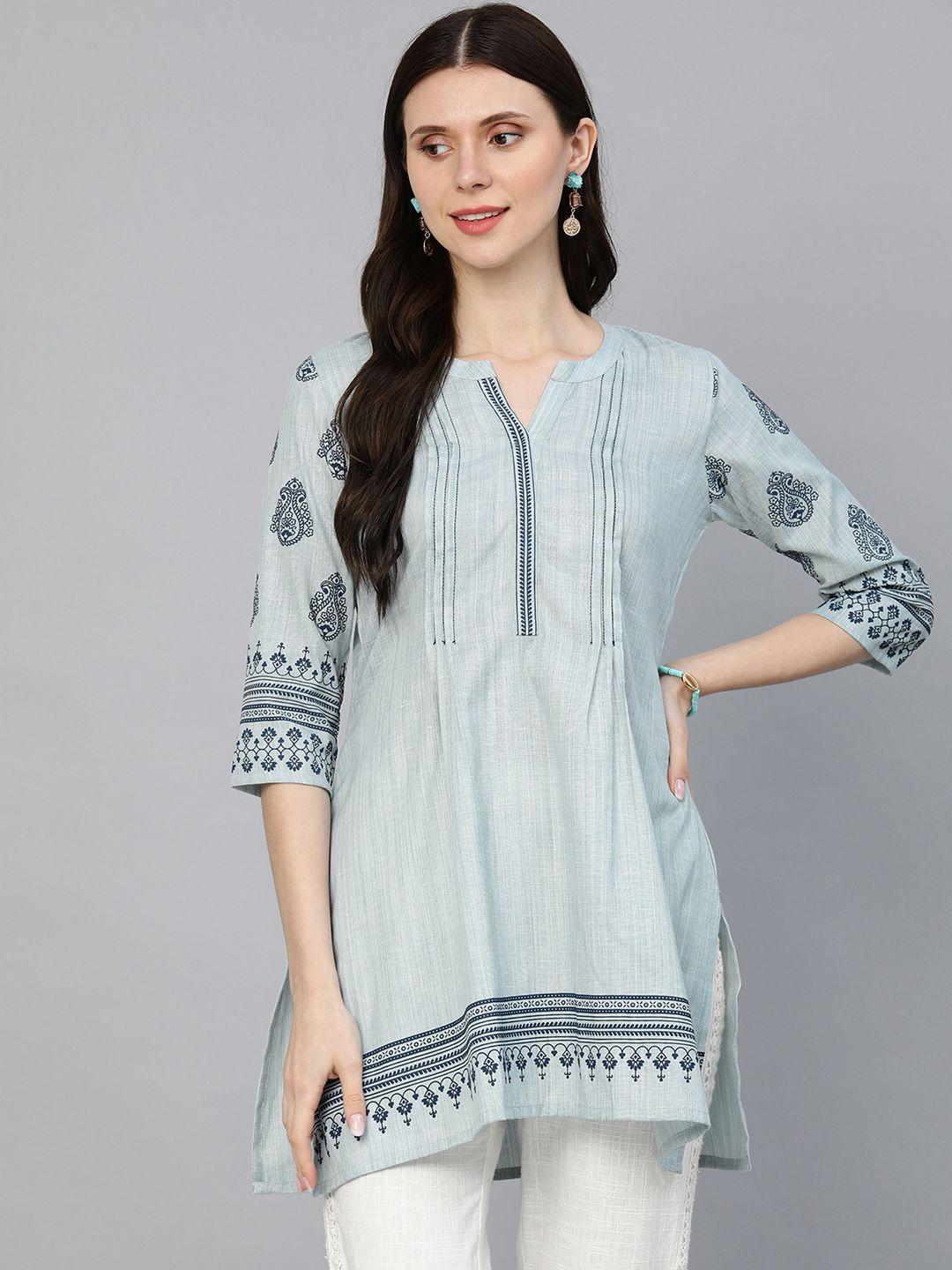 etiquette blue ethnic motifs printed kurti