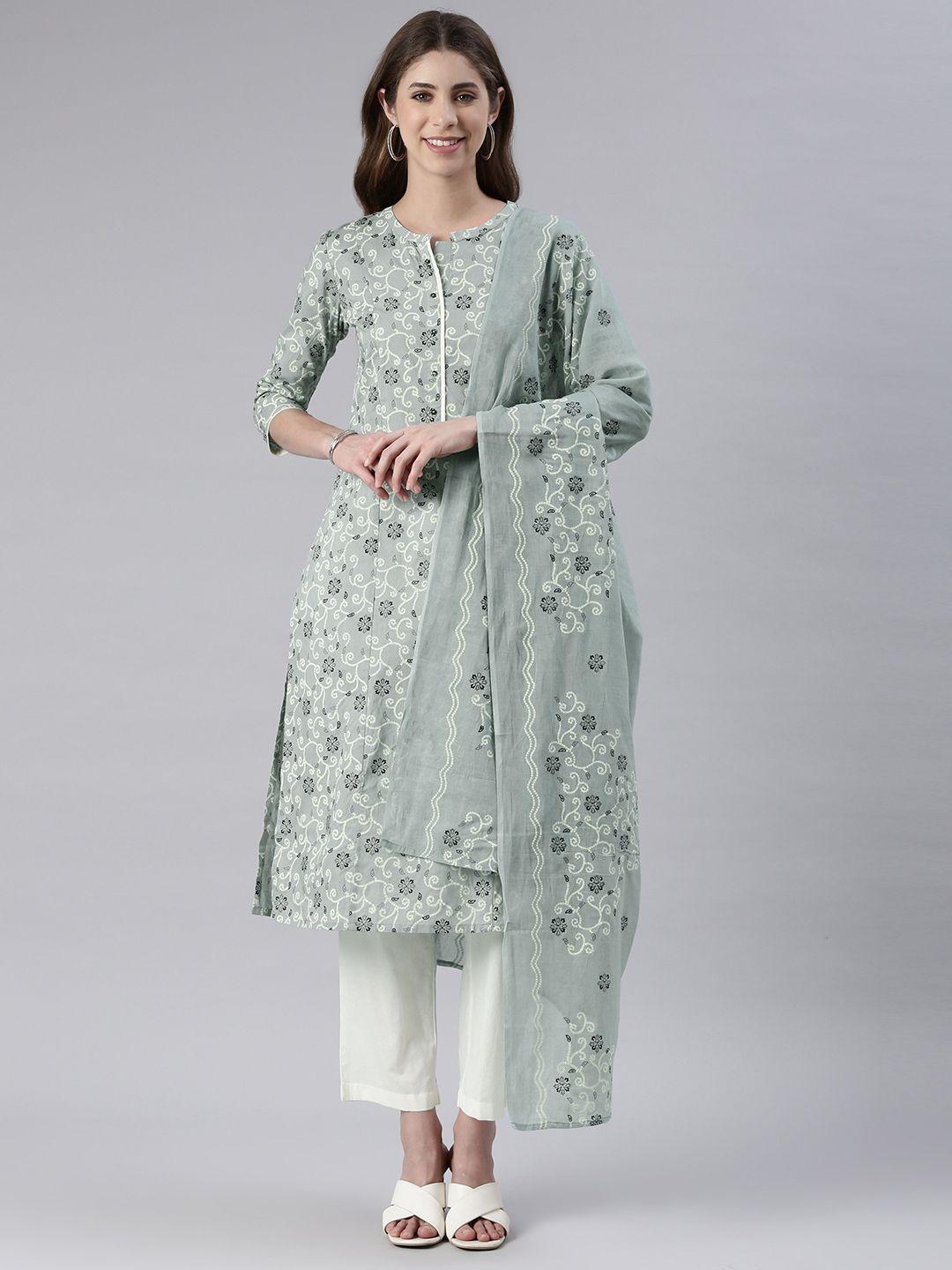 etiquette ethnic motifs printed pure cotton kurta with trousers & with dupatta