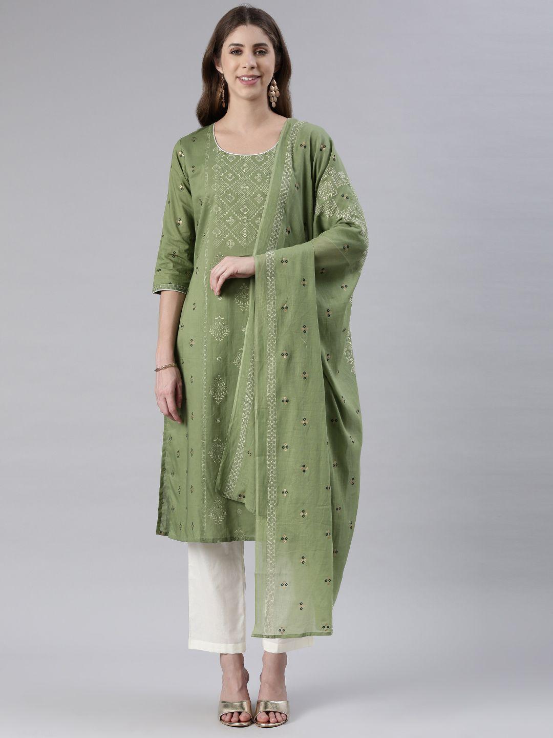 etiquette ethnic motifs printed pure cotton kurta with trousers & with dupatta