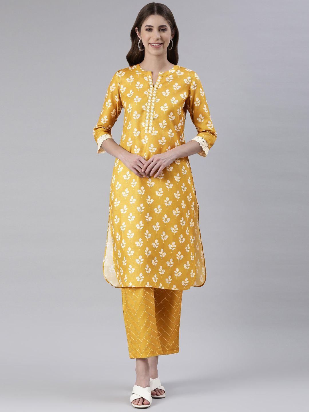 etiquette ethnic motifs printed thread work kurta with trousers