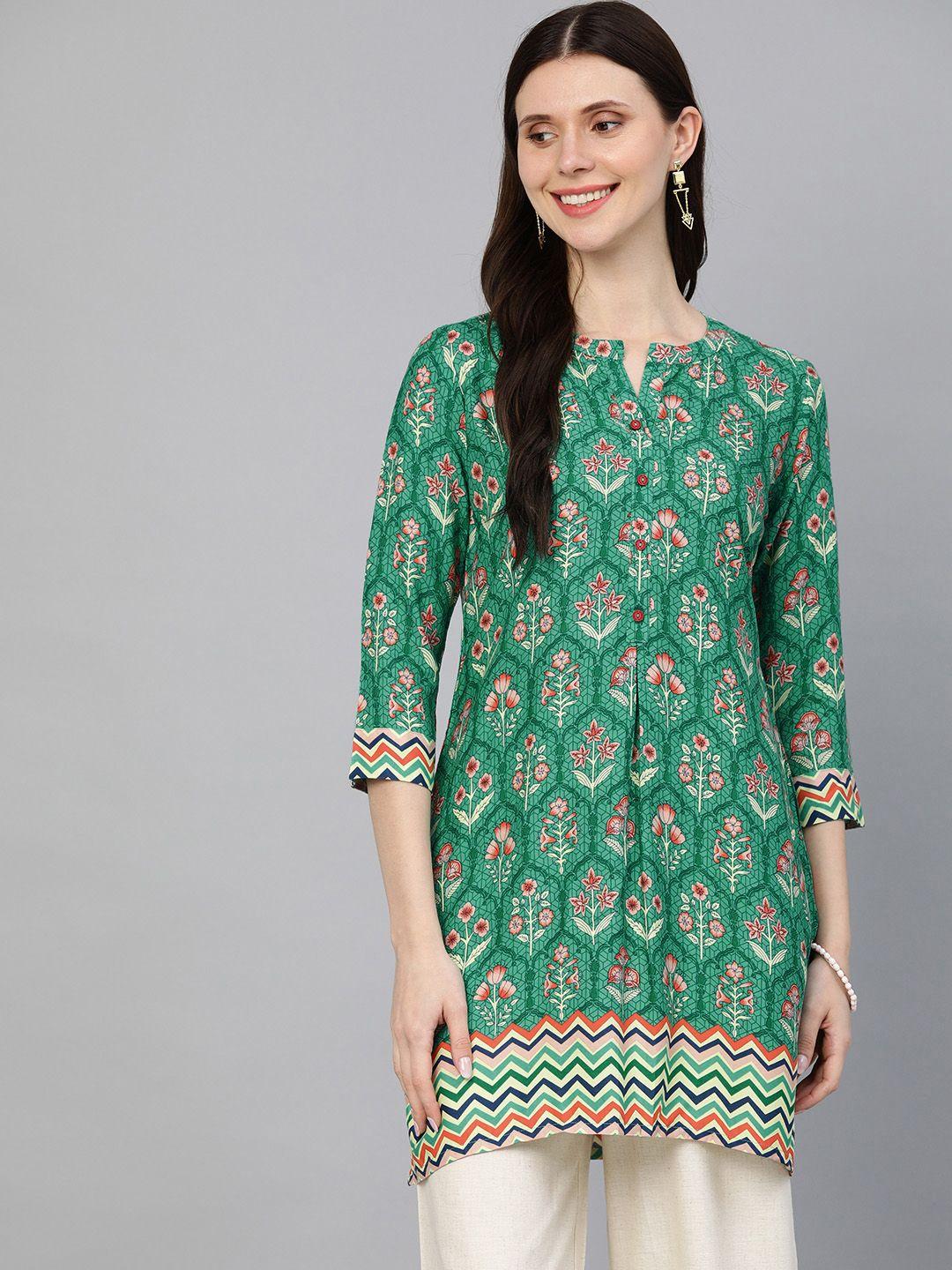 etiquette green & red ethnic motifs printed kurti