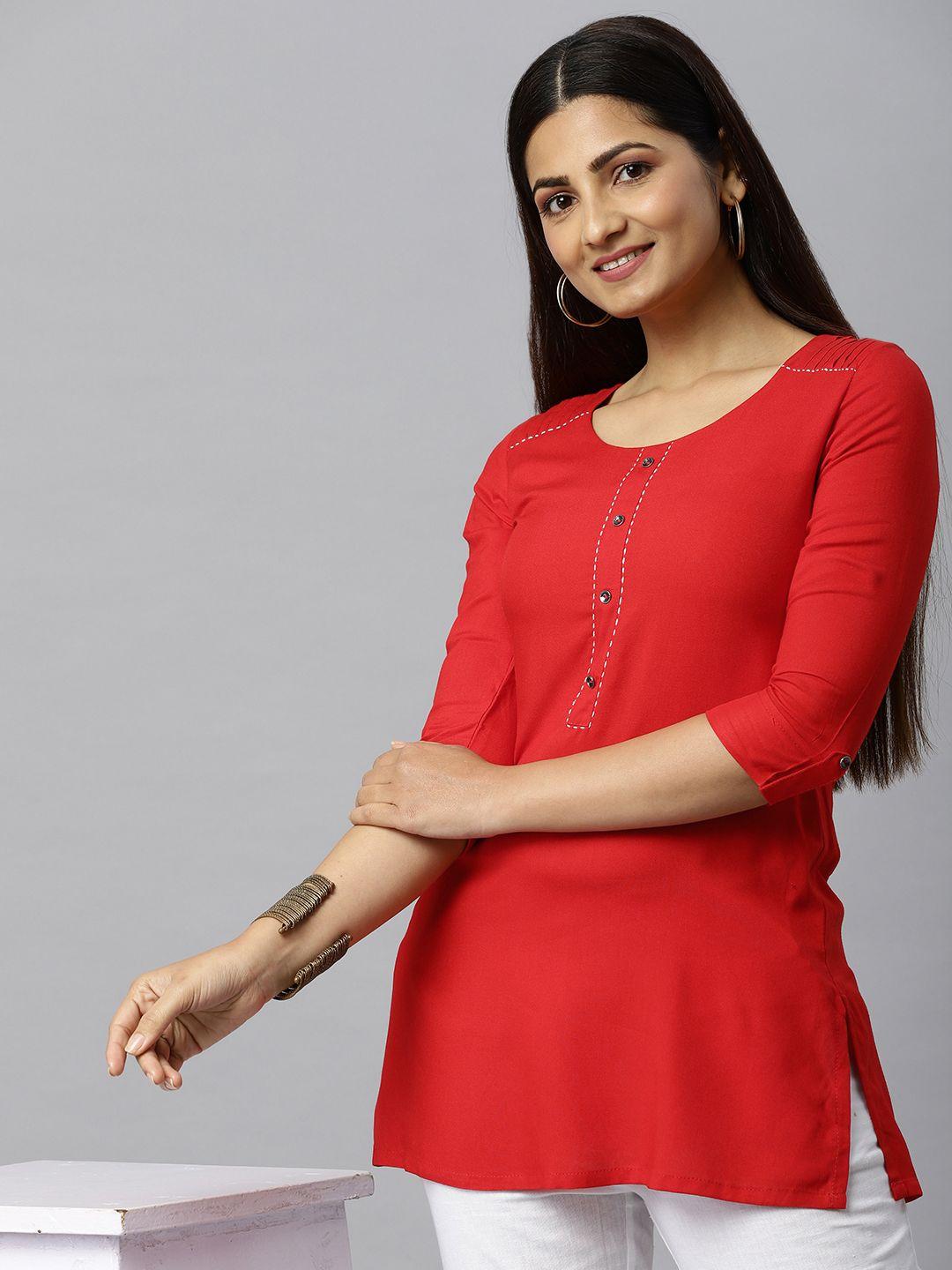 etiquette women red solid kurti